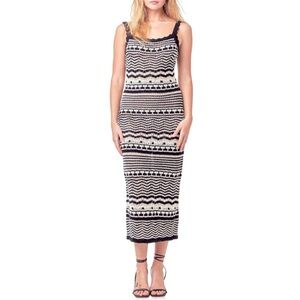 JOlE Striped Knit Crochet Sleeveless midi Long Dress Navy Blue & White Large NWT